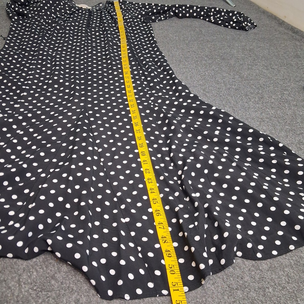 Loft Polka Dot Maxi Dress Black White Long Sleeve Button Front Waist Tie sz 8 - Picture 7 of 12
